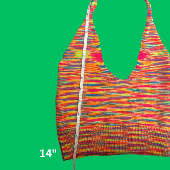 SHEIN Rainbow Knit Halter Crop Top – Size S (Festival Y2K Style) - Picture 5 of 6